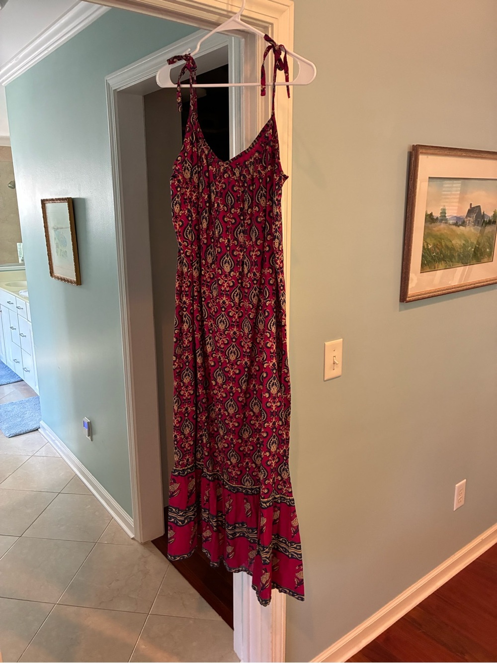 Emerson Fry Red Paisley Tie-Shoulder Maxi Dress